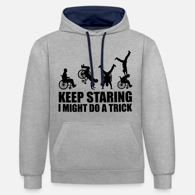 Surveillez cet utilisateur de fauteuil roulant # - Sweat à capuche contrasté - gris chiné/bleu marine