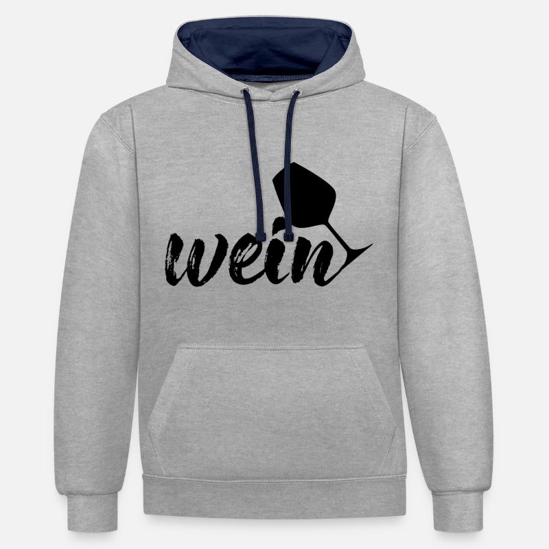 Wein, schwarz - Kontrast-Hoodie - Grau meliert/Navy