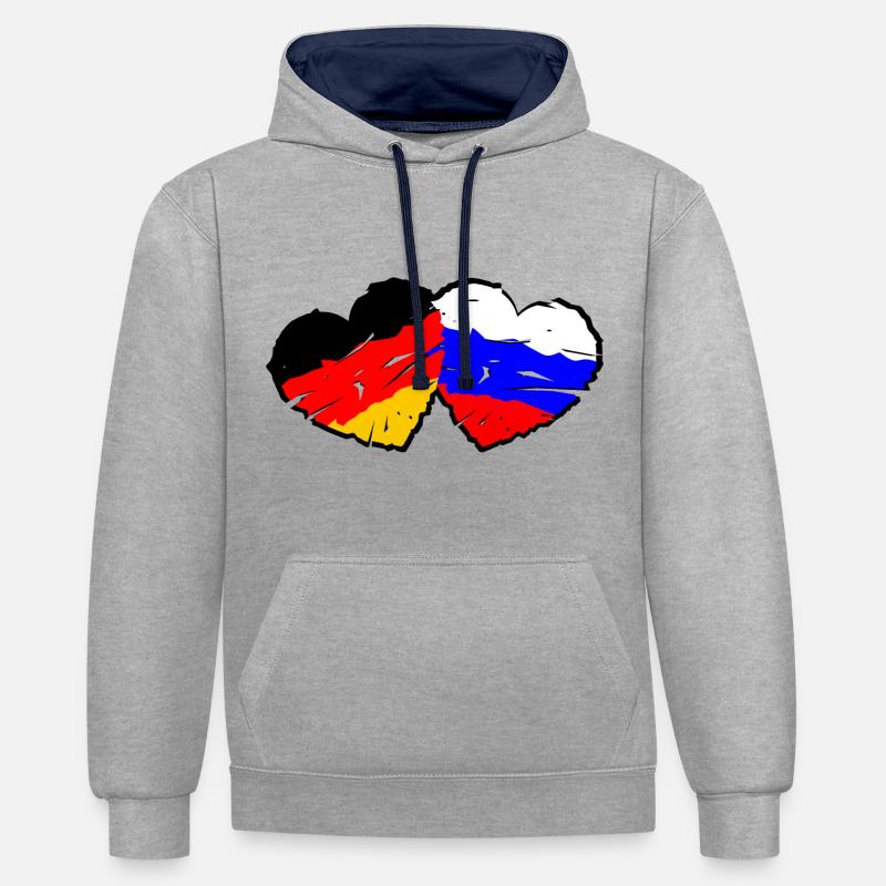Amour germano-russe - Sweat à capuche contrasté - gris chiné/bleu marine