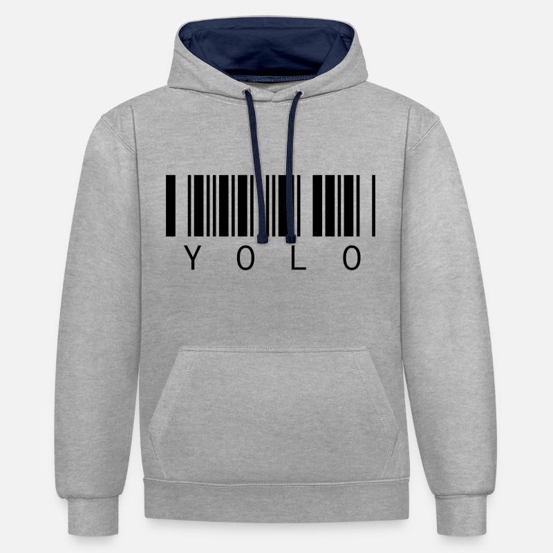 YOLO - Vous ne vivez qu’une fois - Sweat à capuche contrasté - gris chiné/bleu marine