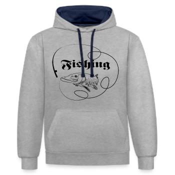 Fishing - Kontrast-Hoodie - Grau meliert/Navy - Vorne - Liana (172cm) & Jaron (178cm)