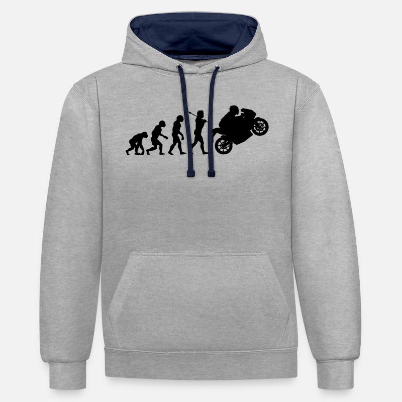 Évolution du motard - Sweat à capuche contrasté - gris chiné/bleu marine