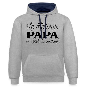 Cheveux Chauve Calvitie humour Papa Père - Sweat à capuche contrasté - gris chiné/bleu marine - Devant - Liana (172cm) & Jaron (178cm)