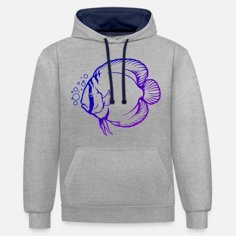 Discus Fish Tropical Fish Keeper - Sweat à capuche contrasté - gris chiné/bleu marine