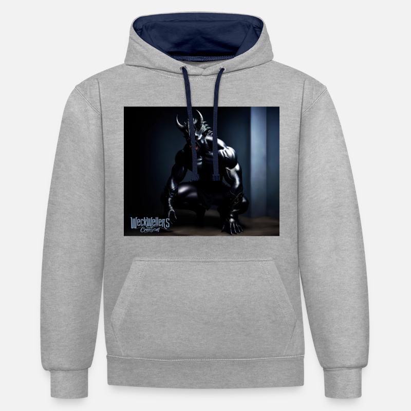 Ténèbres côté diable - Sweat à capuche contrasté - gris chiné/bleu marine