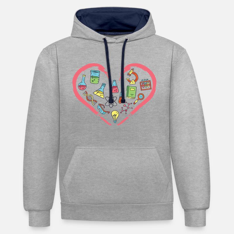 I love Science and Physics - Contrast hoodie - heather grey/navy