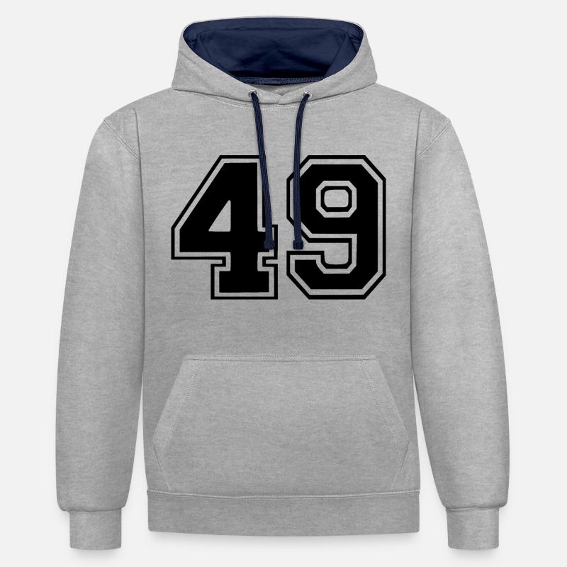 49 - Sweat à capuche contrasté - gris chiné/bleu marine