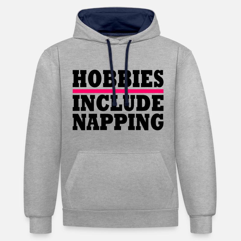 Hobbies include napping - Sweat à capuche contrasté - gris chiné/bleu marine