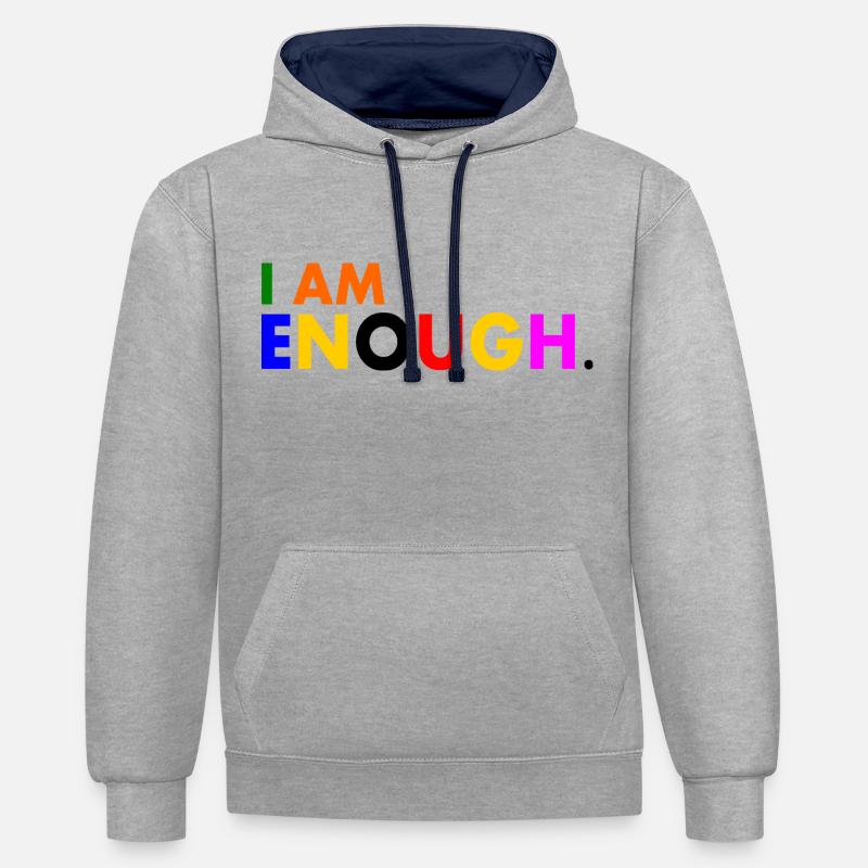 I am enough - Sweat à capuche contrasté - gris chiné/bleu marine