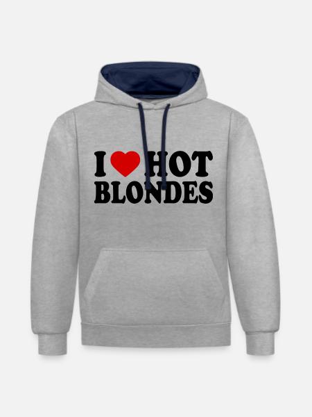 I love hot blondes - Kontrast-Hoodie - Grau meliert/Navy