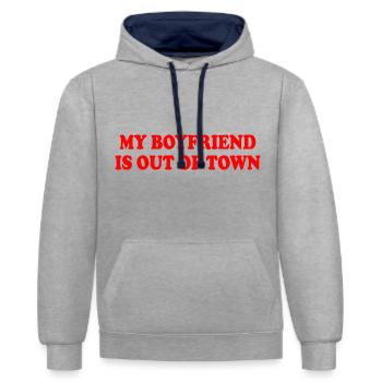 my boyfriend is out of town - Sweat à capuche contrasté - gris chiné/bleu marine - Devant - Liana (172cm) & Jaron (178cm)