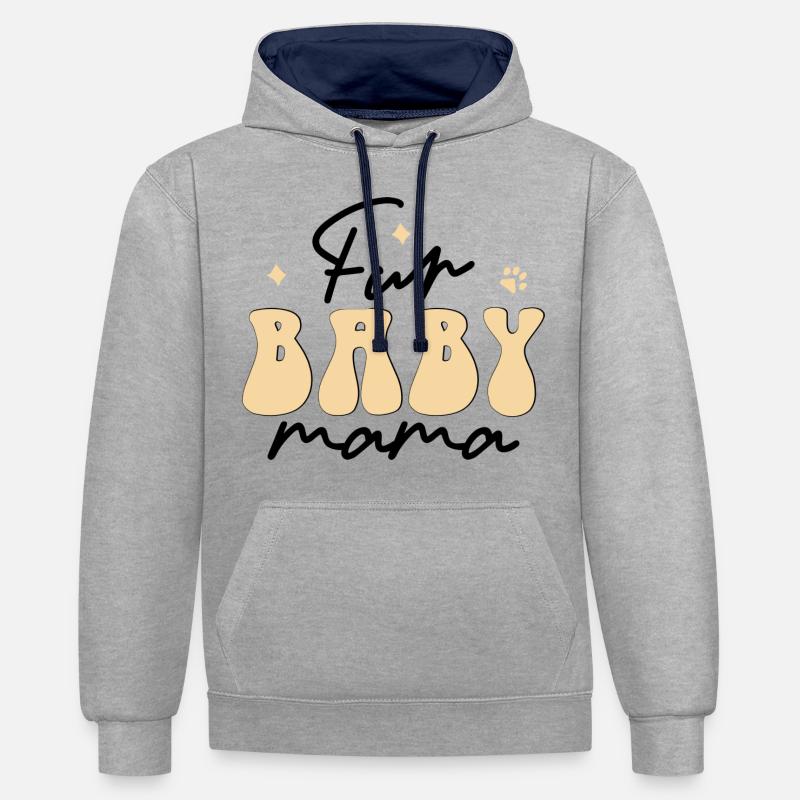 Bébé maman à fourrure - Sweat à capuche contrasté - gris chiné/bleu marine