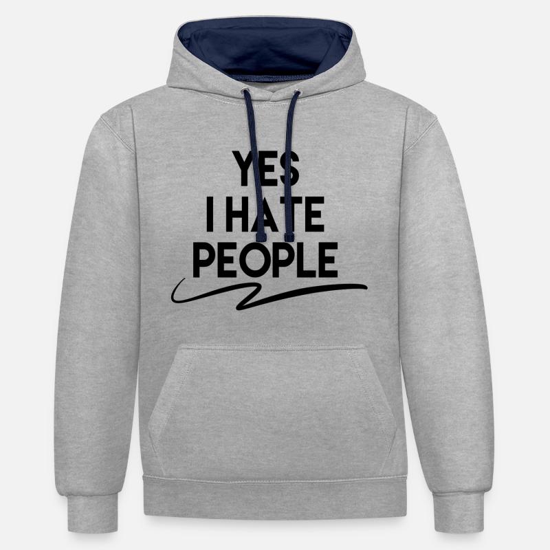 Oui je déteste les gens - Sweat à capuche contrasté - gris chiné/bleu marine