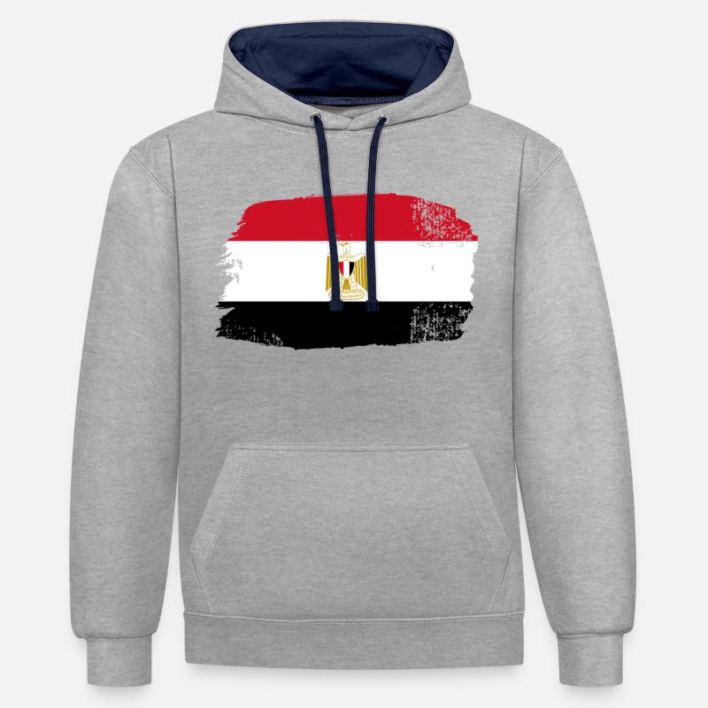 Drapeau de l'Égypte - Sweat à capuche contrasté - gris chiné/bleu marine