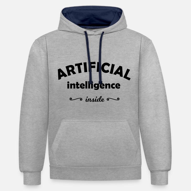 Intelligence informatique - Sweat à capuche contrasté - gris chiné/bleu marine