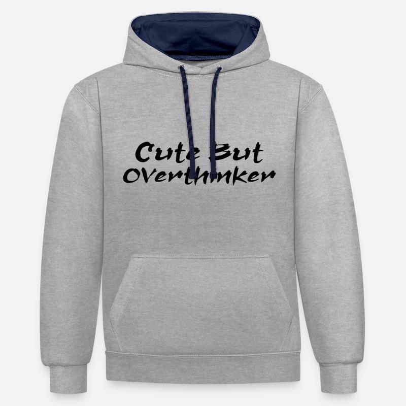 Cute But Overthinker Funny Overthinking - Sweat à capuche contrasté - gris chiné/bleu marine
