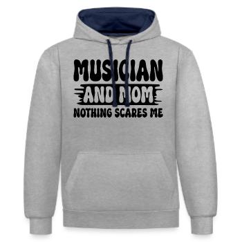 Mutter, Musikerin und Mutter, nichts macht mir Angst - Kontrast-Hoodie - Grau meliert/Navy - Vorne - Liana (172cm) & Jaron (178cm)