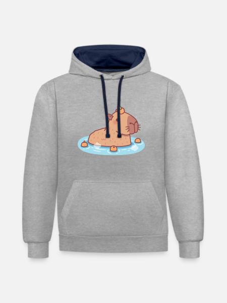Sød Capybara chilling i varme kilder - Kontrast-hoodie - grå meleret/marineblå