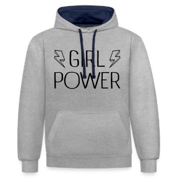 Frauenpower - Kontrast-Hoodie - Grau meliert/Navy - Vorne - Liana (172cm) & Jaron (178cm)