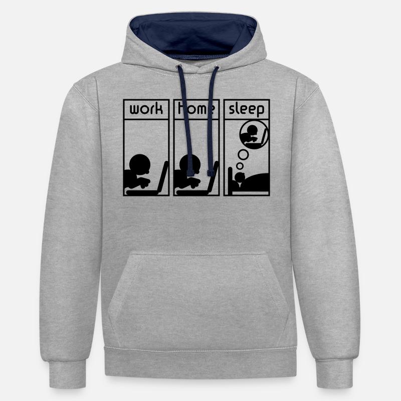 Computerfreak (work - home - sleep) - Kontrast-Hoodie - Grau meliert/Navy