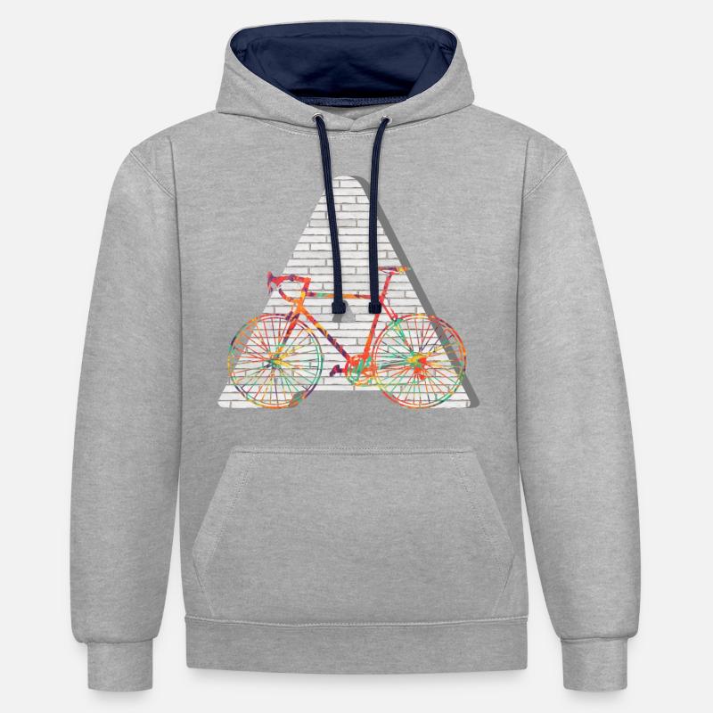vélo e 249 a - Sweat à capuche contrasté - gris chiné/bleu marine