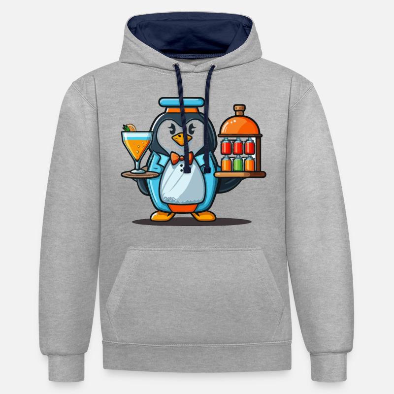Pingouins pour - Sweat à capuche contrasté - gris chiné/bleu marine