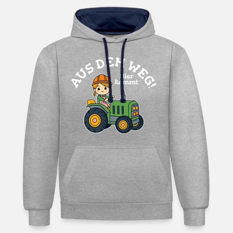 Traktor Mädchen Personalisierbar - Kontrast-Hoodie - Grau meliert/Navy
