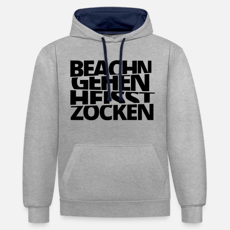 Beachn aller signifie le jeu! - Sweat à capuche contrasté - gris chiné/bleu marine