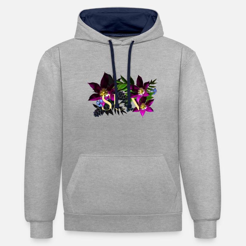 Ecrit sun et tulipes 1 - Sweat à capuche contrasté - gris chiné/bleu marine