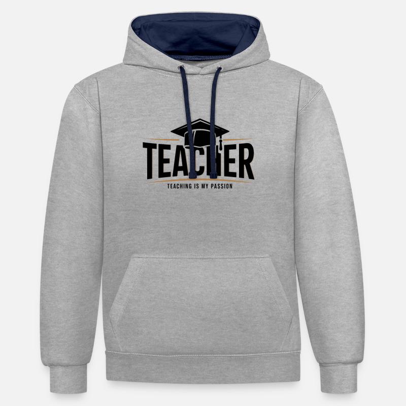 Enseignant Enseignant Élève Profession d’école - Sweat à capuche contrasté - gris chiné/bleu marine