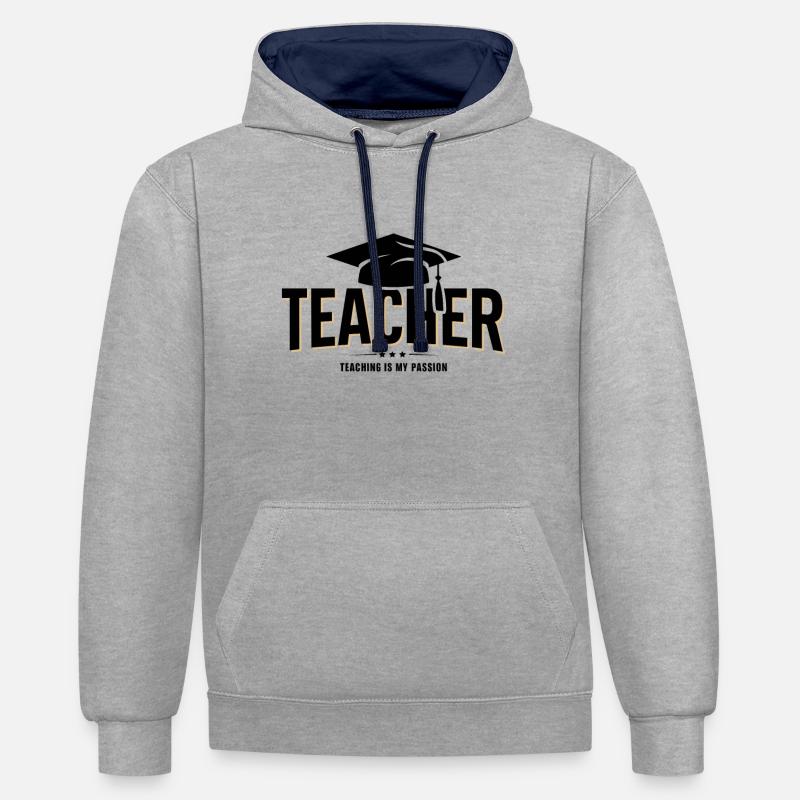 Profession d’enseignant d’école d’enseignement - Sweat à capuche contrasté - gris chiné/bleu marine