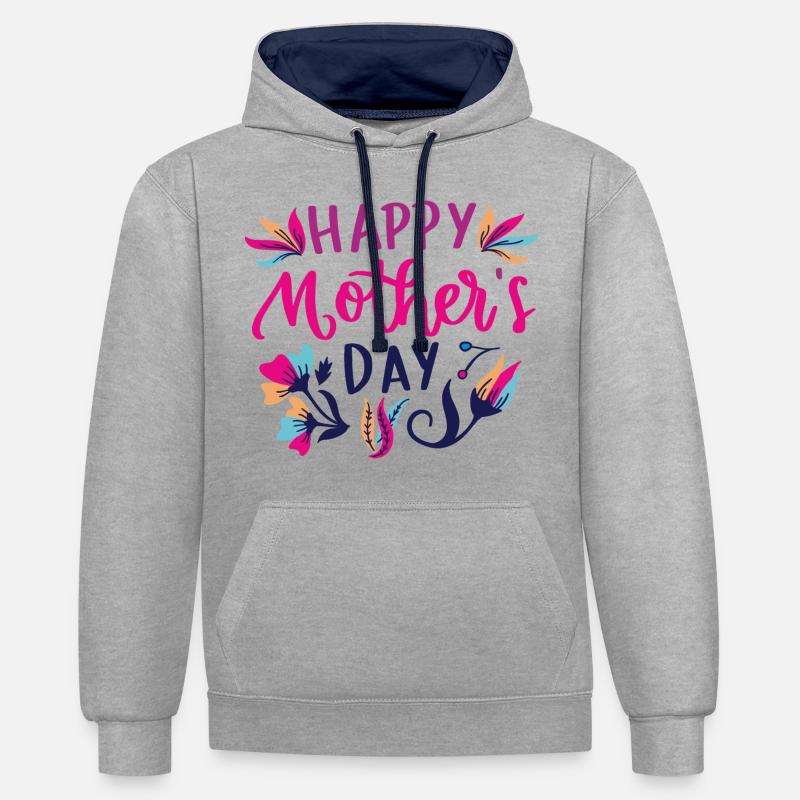 Fête des Mères - Sweat à capuche contrasté - gris chiné/bleu marine