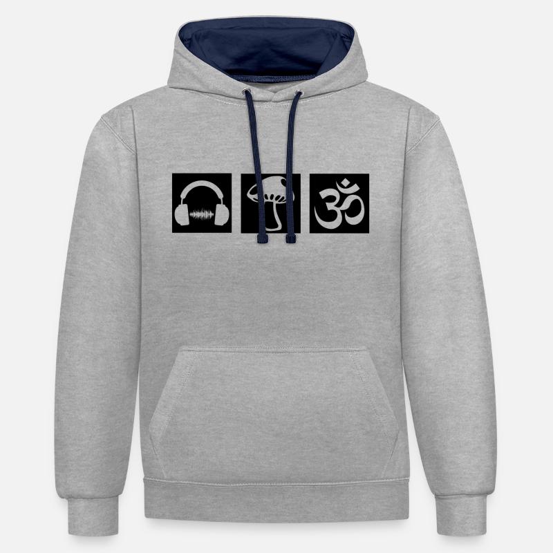 GOA PSYTRANCE - Sweat à capuche contrasté - gris chiné/bleu marine
