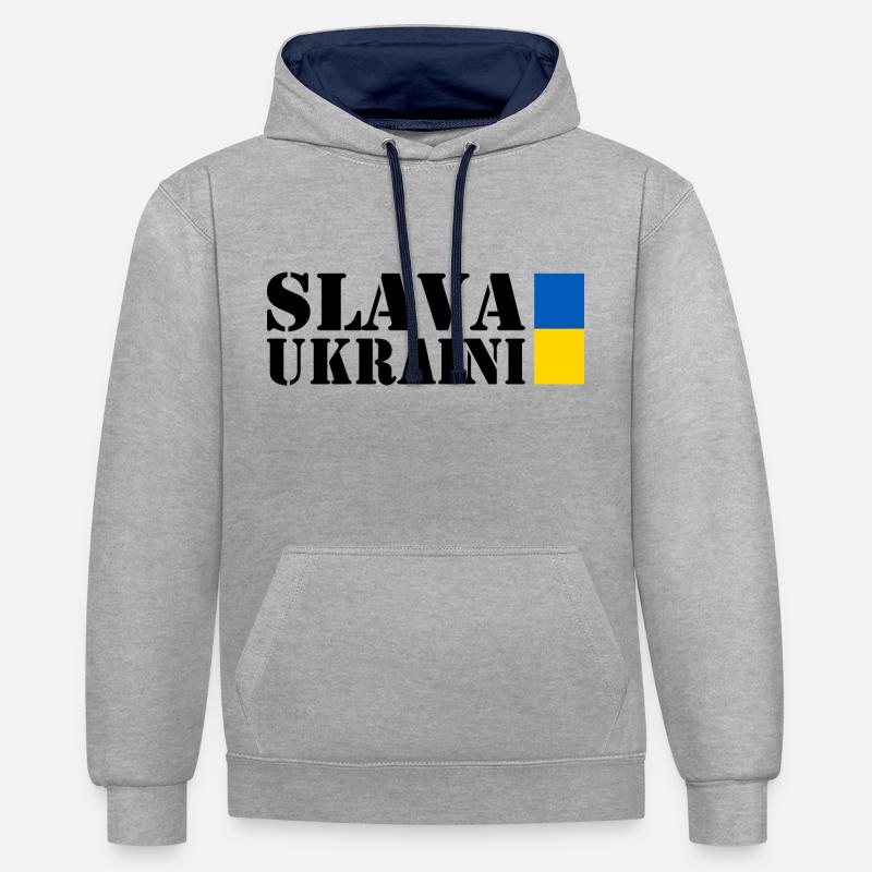 Slava ukraini - Sweat à capuche contrasté - gris chiné/bleu marine