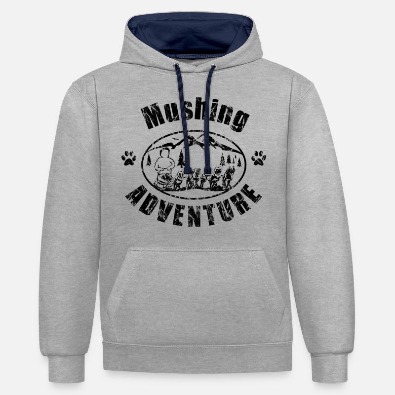 Aventure Husky - Sweat à capuche contrasté - gris chiné/bleu marine