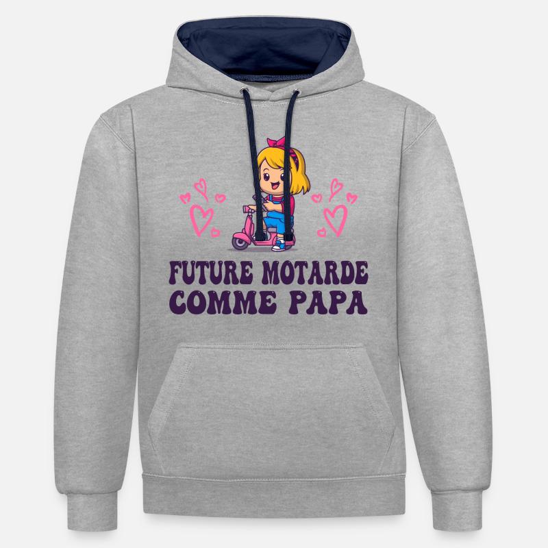 Future Motarde comme Papa - Sweat à capuche contrasté - gris chiné/bleu marine