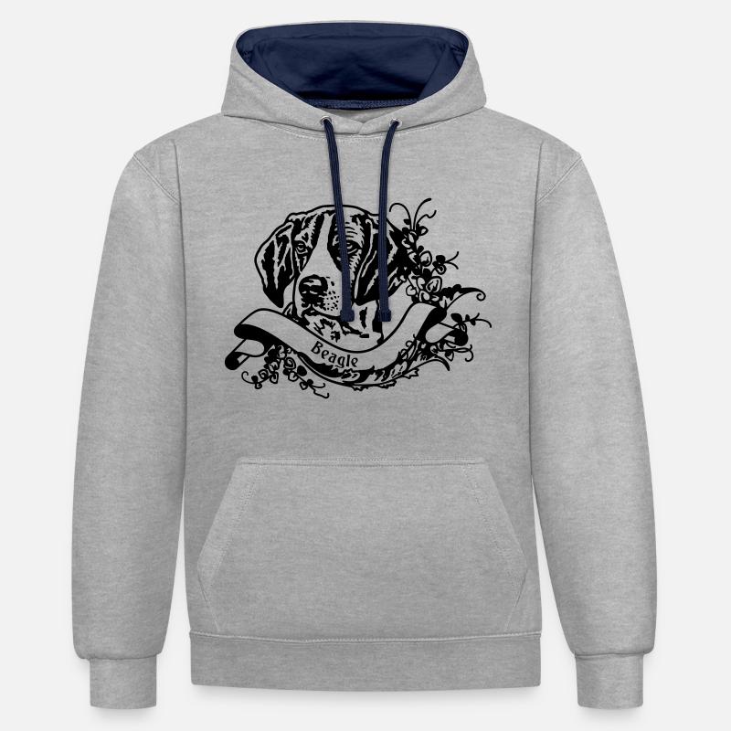 Beagle une bannière rétro - Sweat à capuche contrasté - gris chiné/bleu marine