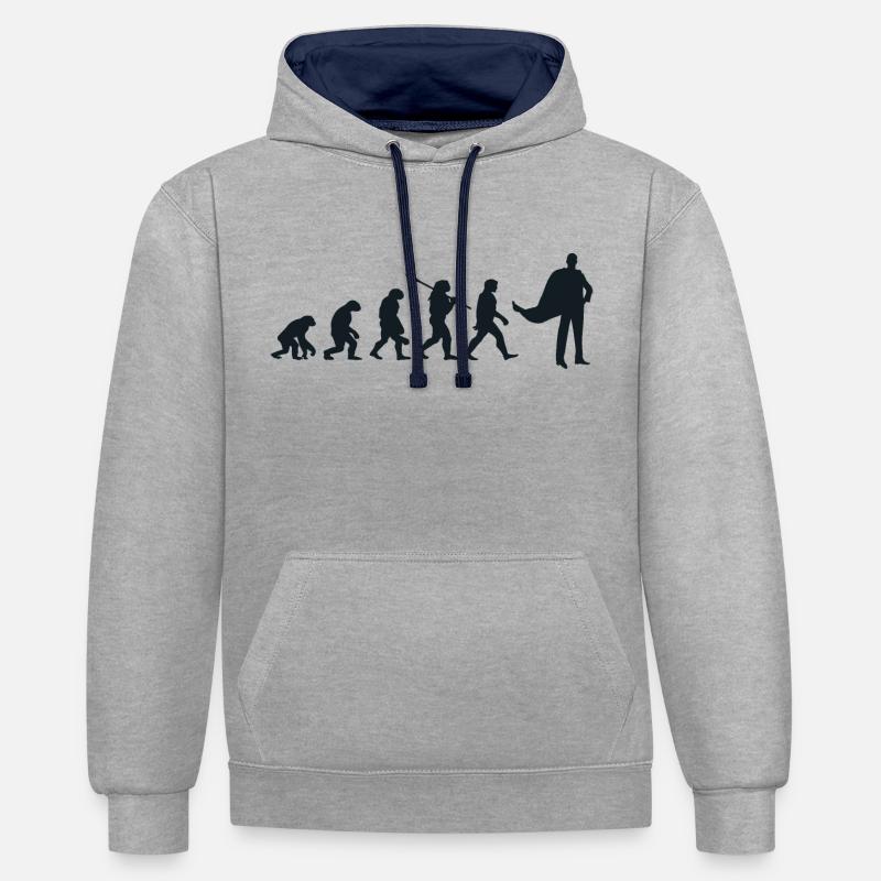 Évolution Darwin pour les Supermans 🦸‍♂️ - Sweat à capuche contrasté - gris chiné/bleu marine
