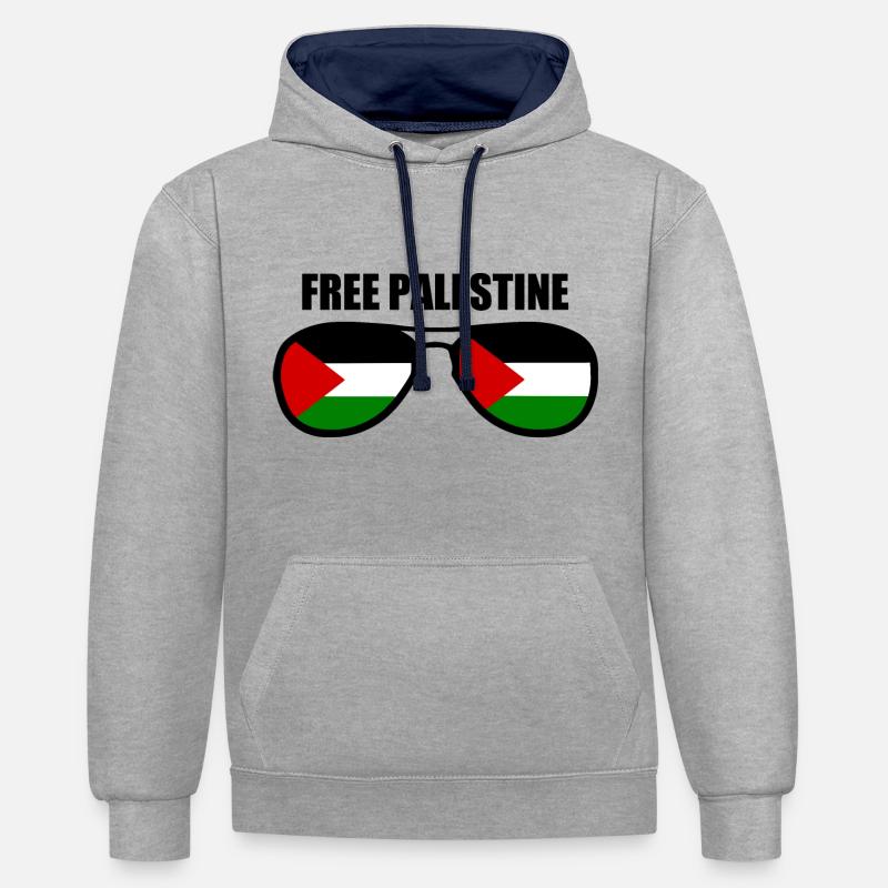 Free palestine - Sweat à capuche contrasté - gris chiné/bleu marine