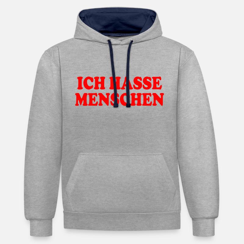 Je déteste les gens - Sweat à capuche contrasté - gris chiné/bleu marine