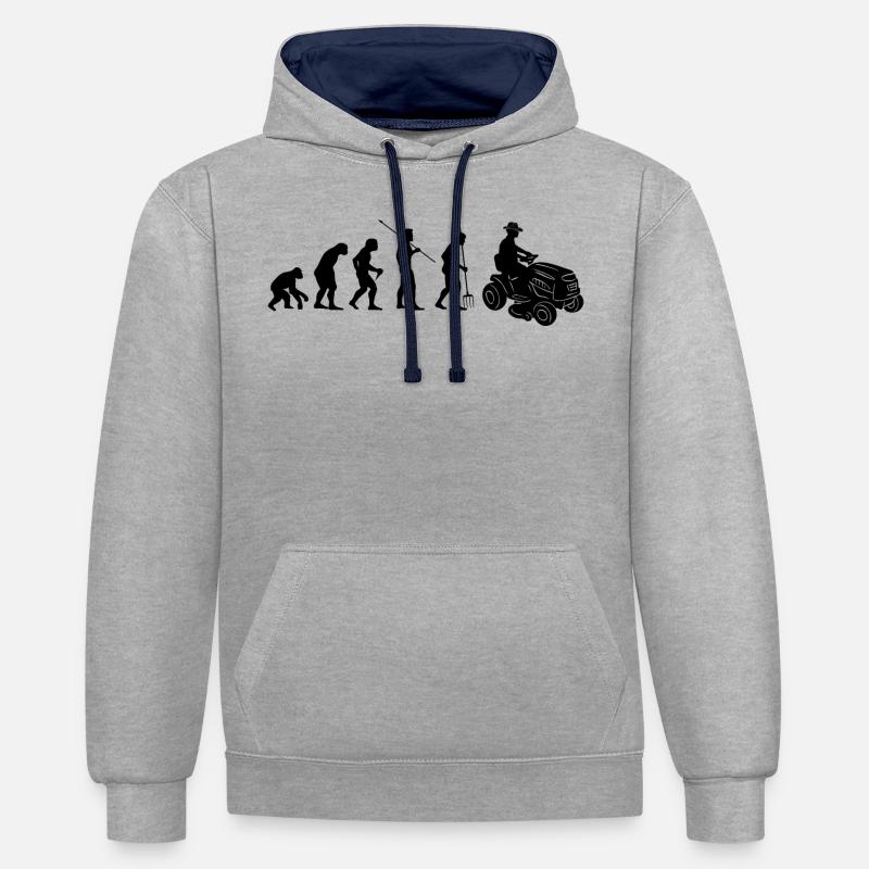 Rasentraktor Evolution Aufsitzmäher Rasenmäher - Kontrast-Hoodie - Grau meliert/Navy
