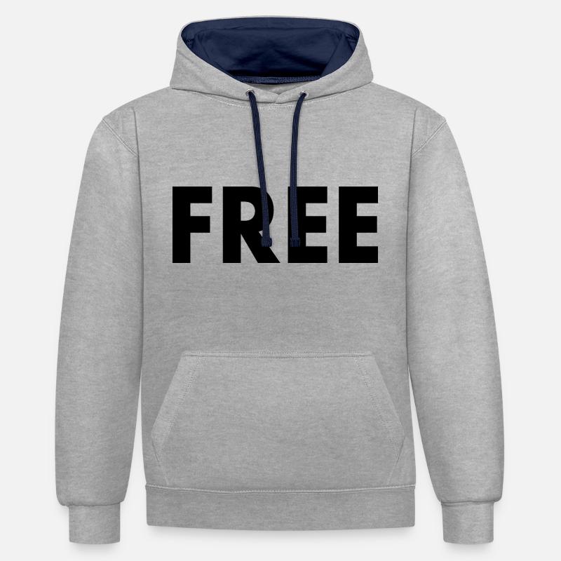 Free - Sweat à capuche contrasté - gris chiné/bleu marine