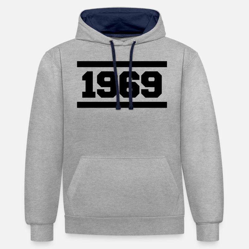 1969 - Sweat à capuche contrasté - gris chiné/bleu marine