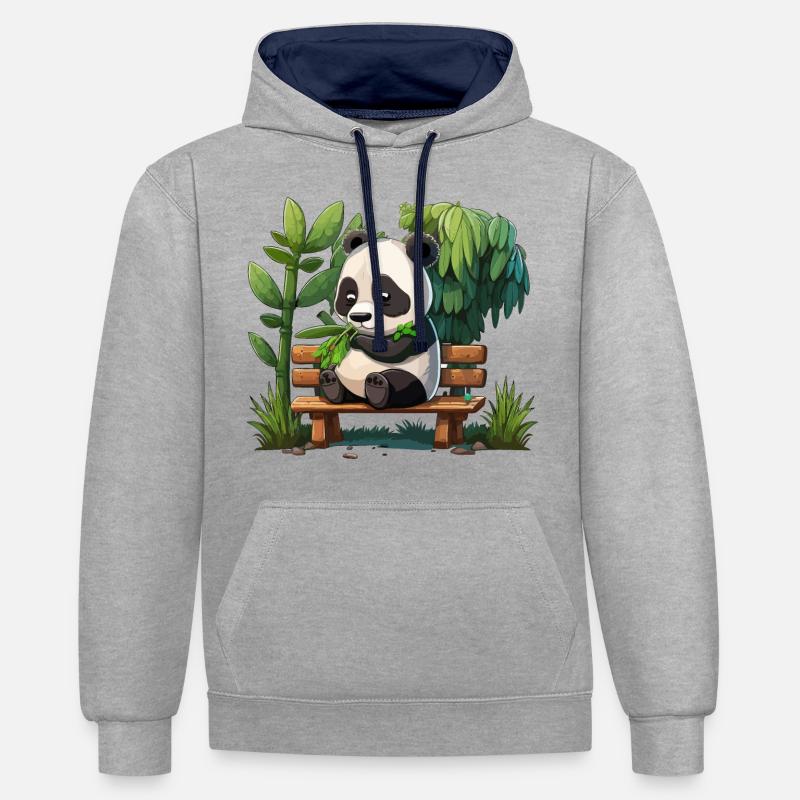 Buffet de bambou - Sweat à capuche contrasté - gris chiné/bleu marine