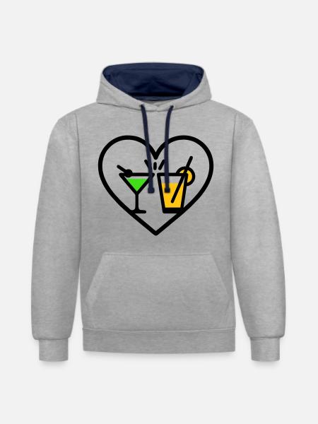 Cocktails Heart Summer Party Beach Gift - Contrast hoodie - heather grey/navy