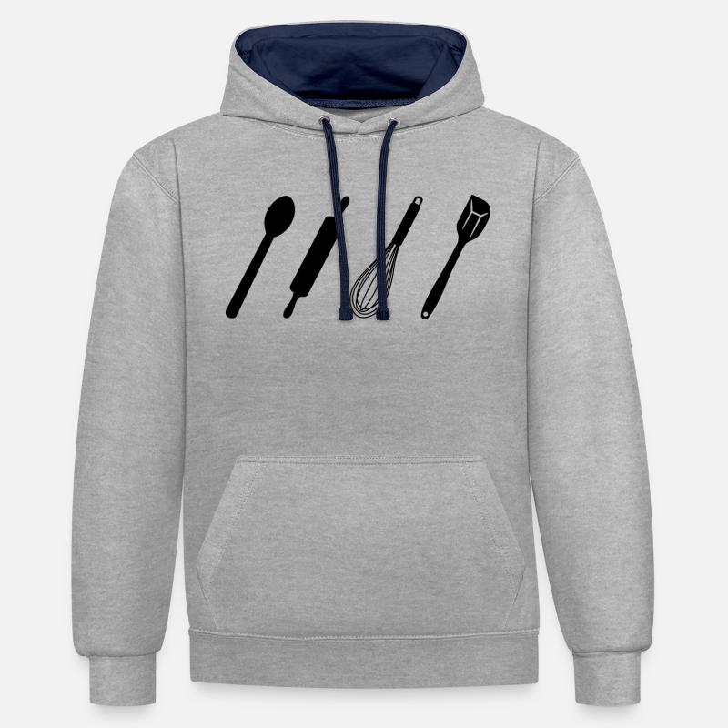 Outils de cuisson - Sweat à capuche contrasté - gris chiné/bleu marine