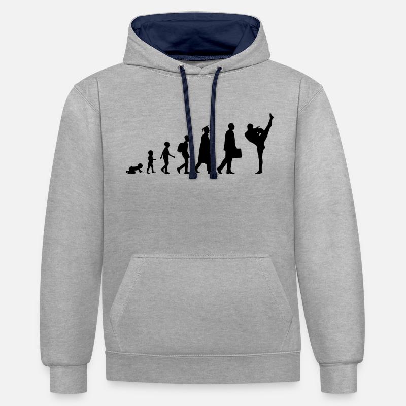 Évolution du kickboxeur - Sweat à capuche contrasté - gris chiné/bleu marine