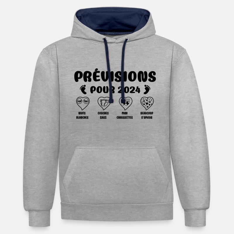 Prévisions pour 2024,future mama,futur papa,papa - Sweat à capuche contrasté - gris chiné/bleu marine
