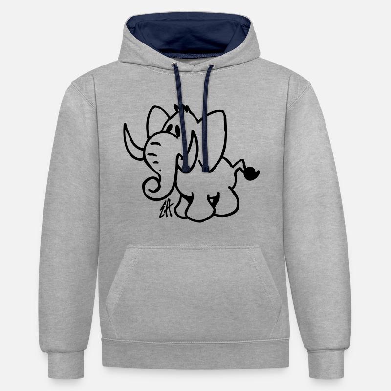 Éléphant - Sweat à capuche contrasté - gris chiné/bleu marine