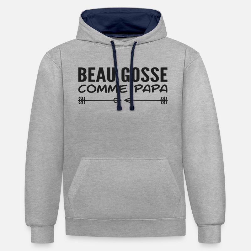 Beau gosse comme papa - Sweat à capuche contrasté - gris chiné/bleu marine